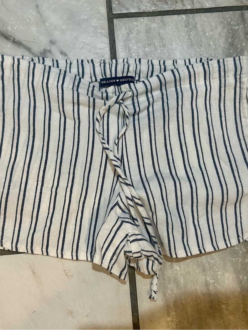 Brandy Melville white-blue Linen stripe shorts